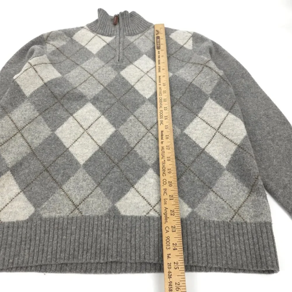 J CREW 100% Lambs Wool 1/4 Zip Sweater Argyle Old Money Preppy Quiet Luxury Golf